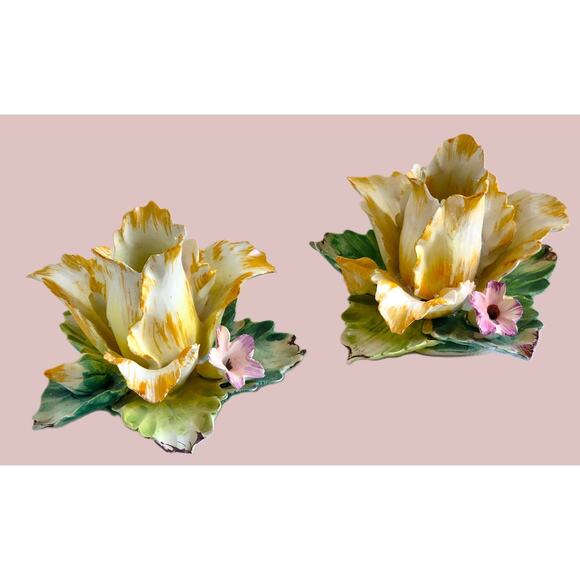 CANDLE HOLDER-Vintage Meiselman Imports-Italy-Porcelain-Floral-Capodimonte Style - Picture 5 of 10